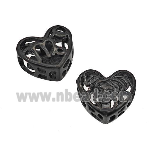 Stainless Steel Heart Beads Zodiac Virgo Large Hole Hollow Black Plated