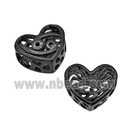 Stainless Steel Heart Beads Zodiac Cancer Large Hole Hollow Black Plated