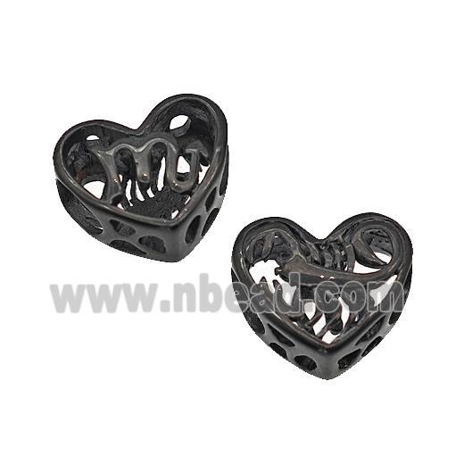 Stainless Steel Heart Beads Zodiac Scorpio Large Hole Hollow Black Plated