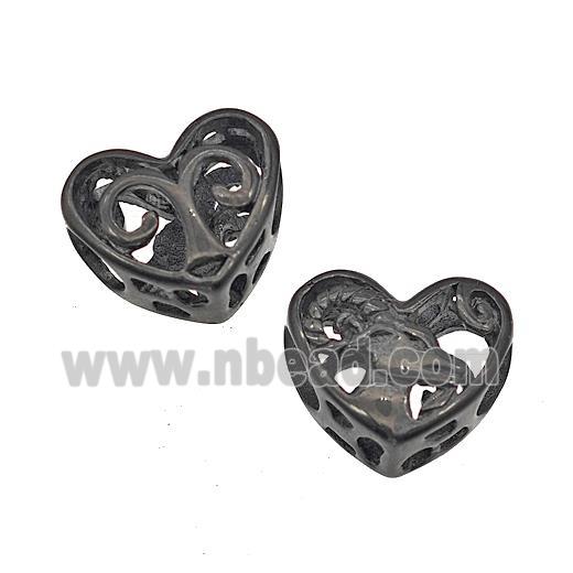 Stainless Steel Heart Beads Zodiac Aries Large Hole Hollow Black Plated