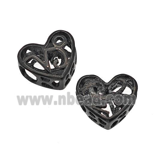 Stainless Steel Heart Beads Zodiac Capricorn Large Hole Hollow Black Plated