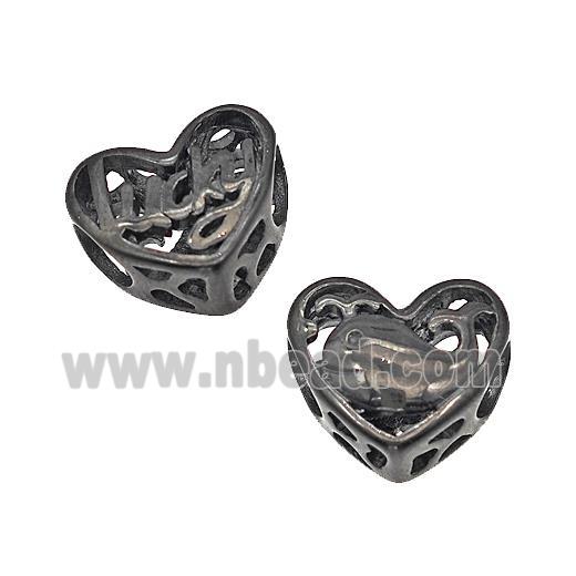 Stainless Steel Heart Beads Lucky Dolphin Hollow Large Hole Black Plated