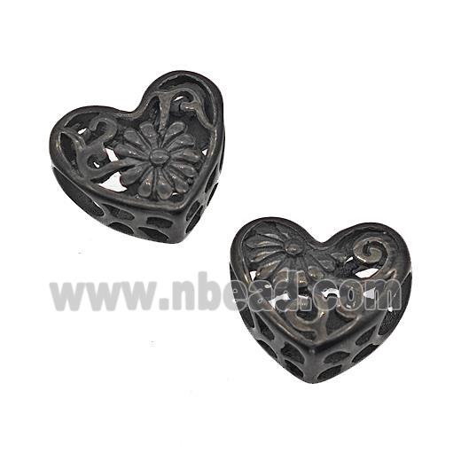 Stainless Steel Heart Beads Flower Hollow Large Hole Black Plated