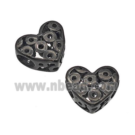 Stainless Steel Heart Beads Hollow Large Hole Black Plated