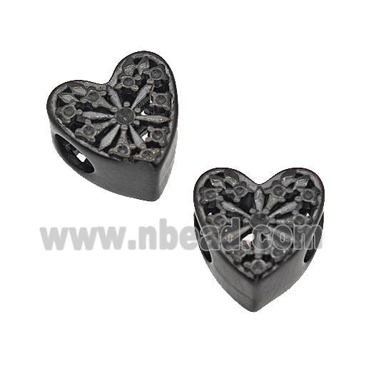 Stainless Steel Heart Beads Flower Hollow Large Hole Black Plated