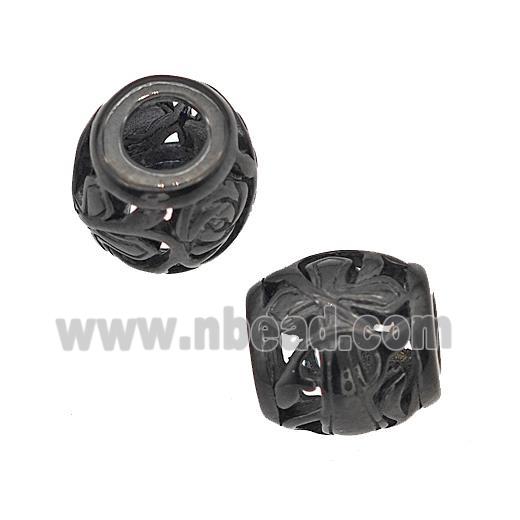 Stainless Steel Barrel Beads Cross Large Hole Hollow Black Plated