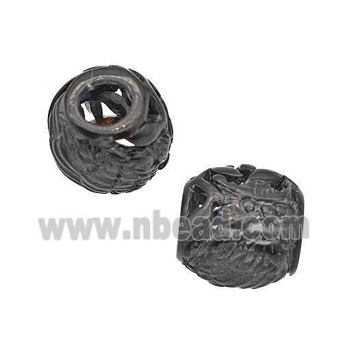 Stainless Steel Barrel Beads Owl Large Hole Hollow Black Plated