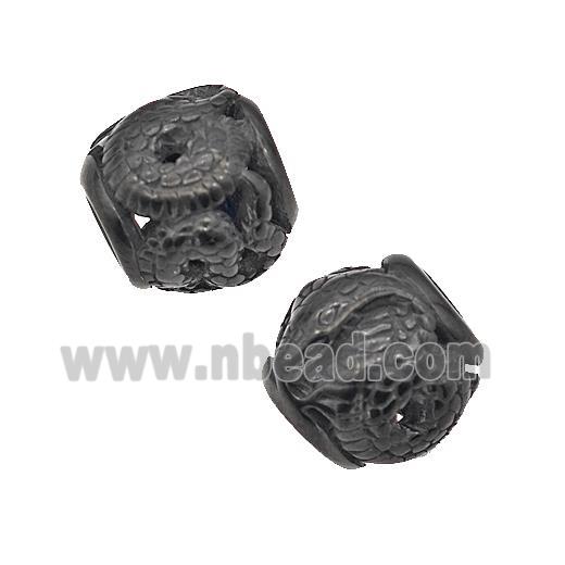 Stainless Steel Barrel Beads Dragon Large Hole Hollow Black Plated