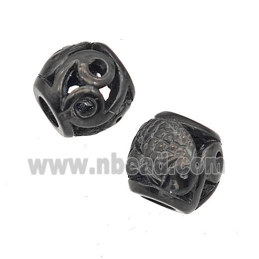 Stainless Steel Barrel Beads Large Hole Hollow Black Plated