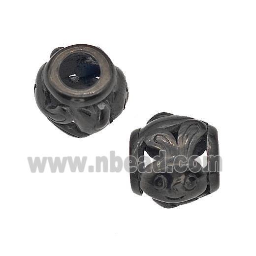 Stainless Steel Barrel Beads Rabbit Large Hole Hollow Black Plated