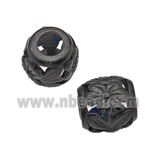 Stainless Steel Barrel Beads Flower Large Hole Hollow Black Plated