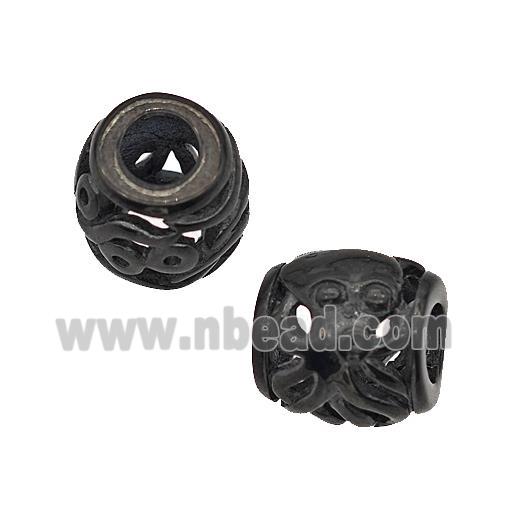 Stainless Steel Barrel Beads Octopus Large Hole Hollow Black Plated