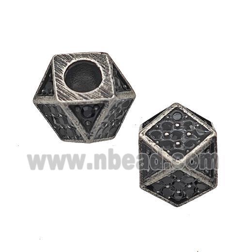 Stainless Steel Polyhedron Beads Micro Pave Rhinestone Large Hole Antique Silver