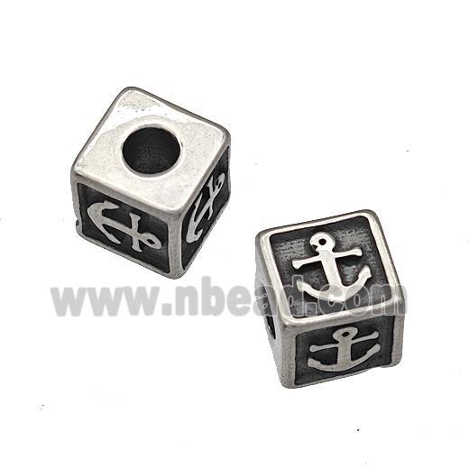 Stainless Steel Cube Beads Anchor Large Hole Antique Silver