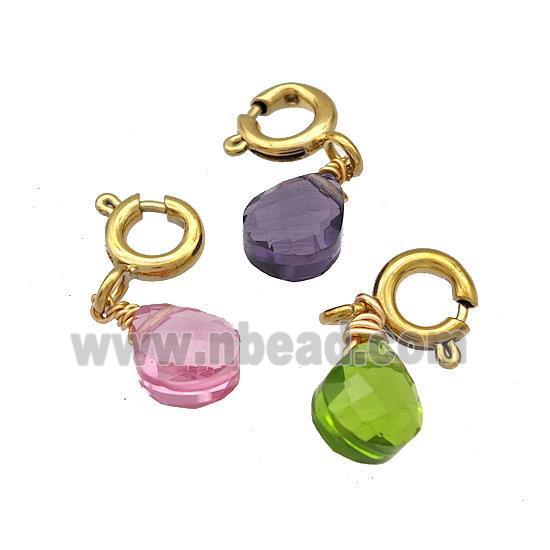 Crystal Glass Teardrop With Stainless Steel Clasp Gold Plated Mixed
