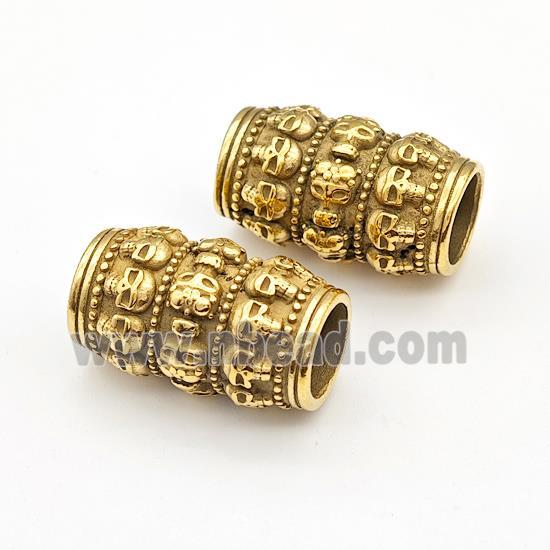 Stainless Steel Tube Beads Hollow Large Hole Skull Gold Plated