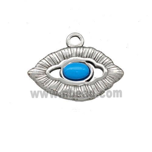 Raw Stainless Steel Eye Pendant Pave Blue Synthetic Turquoise