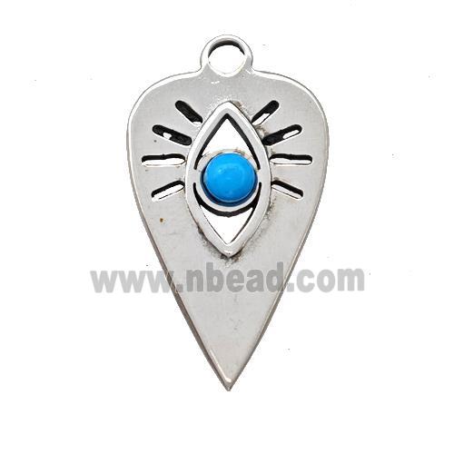 Raw Stainless Steel Arrowhead Eye Pendant Pave Blue Synthetic Turquoise