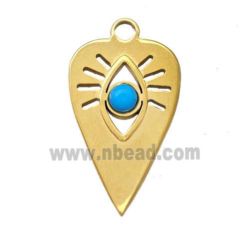 Stainless Steel Arrowhead Eye Pendant Pave Blue Synthetic Turquoise Gold Plated