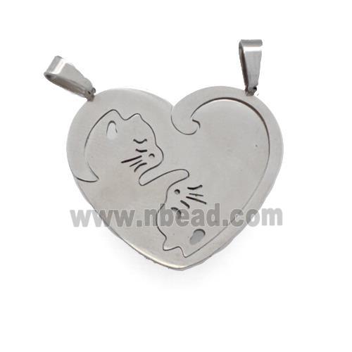 Raw Stainless Steel Couple Heart Pendant Cat 2loops