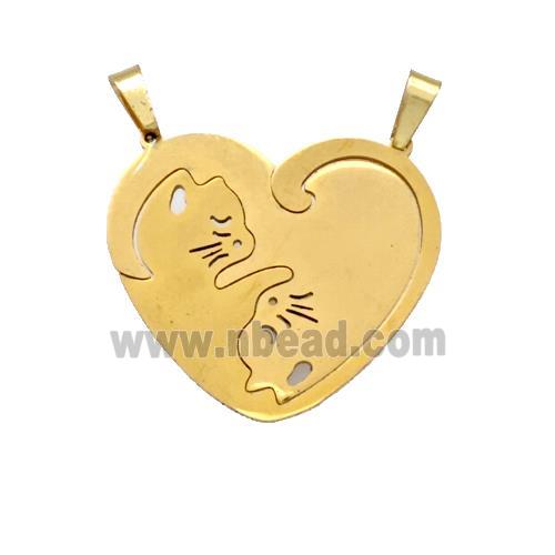 Stainless Steel Couple Heart Pendant Cat 2loops Gold Plated