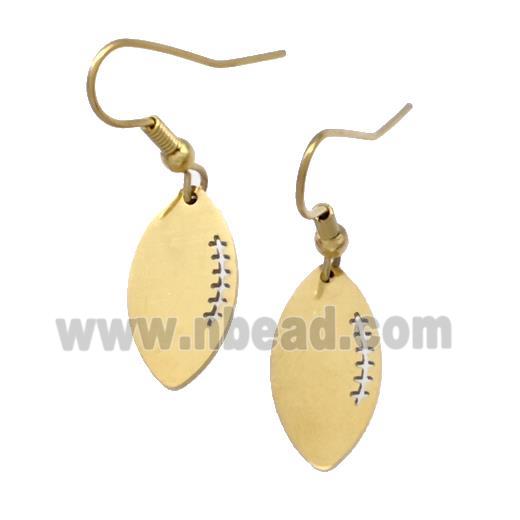 Stainless Steel Football Hook Earrings Gold Plated