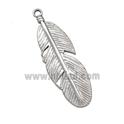 Raw Stainless Steel Feather Pendant