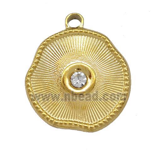 Stainless Steel Sun Pendant Pave Rhinestone Gold Plated