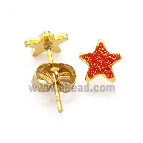 Stainless Steel Star Stud Earring Pave Fire Opal Gold Plated
