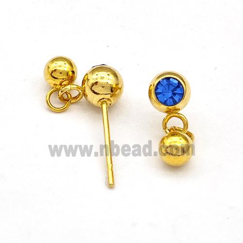 Stainless Steel Stud Earring Pave Rhinestone Gold Plated