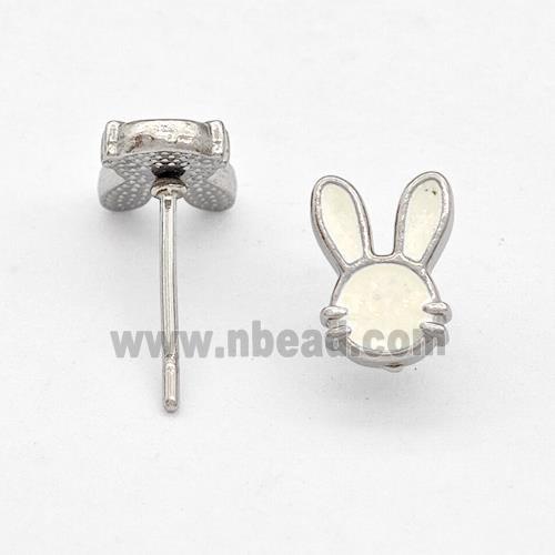 Raw Stainless Steel Rabbit Stud Earring White Enamel
