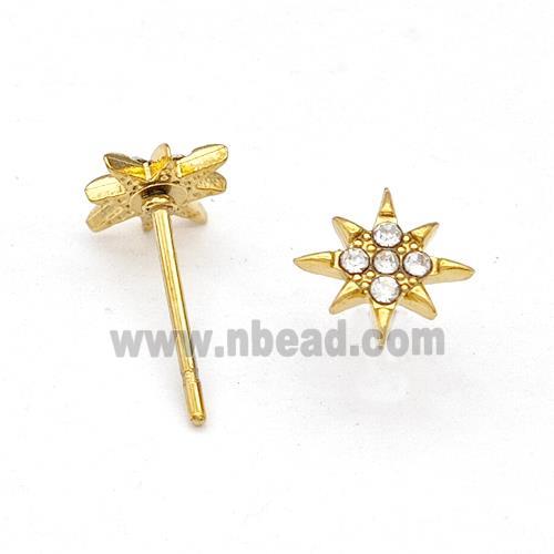 Stainless Steel NorthStar Stud Earring Pave Rhinestone Gold Plated