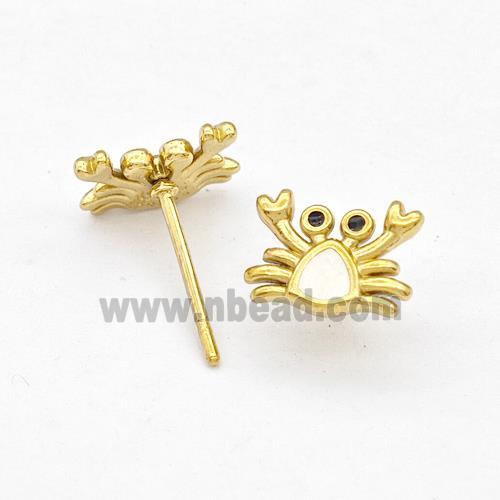 Stainless Steel Crab Stud Earring White Enamel Gold Plated