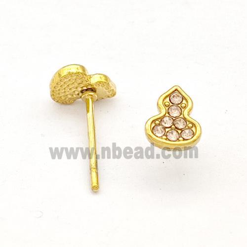 Stainless Steel Gourd Stud Earring Pave Rhinestone Gold Plated