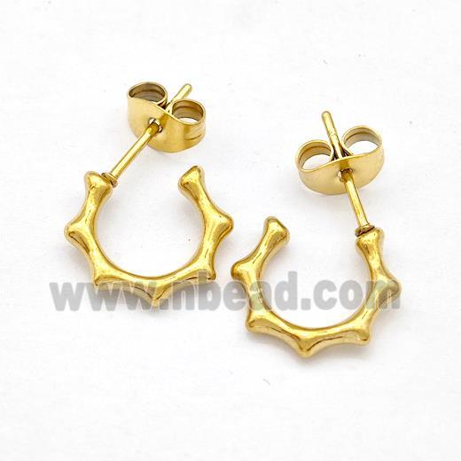 Stainless Steel Studs Earrings Bamboo Gold Plated