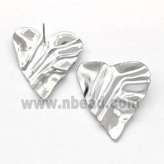 Raw Stainless Steel Heart Stud Earring