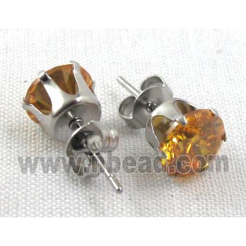 hypoallergenic Stainless steel earring with golden cubic zirconia