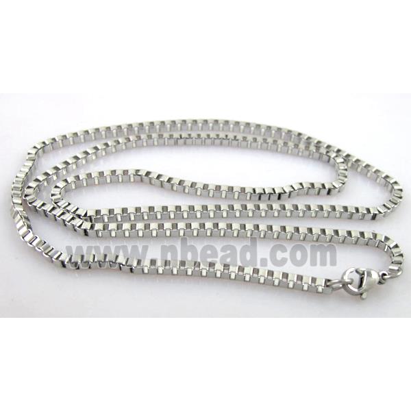 Stainless Steel Necklace, box-chain, platinum plated