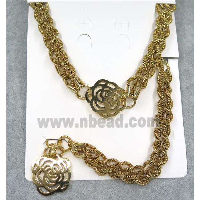 stainless steel necklace and bracelet, gold plated