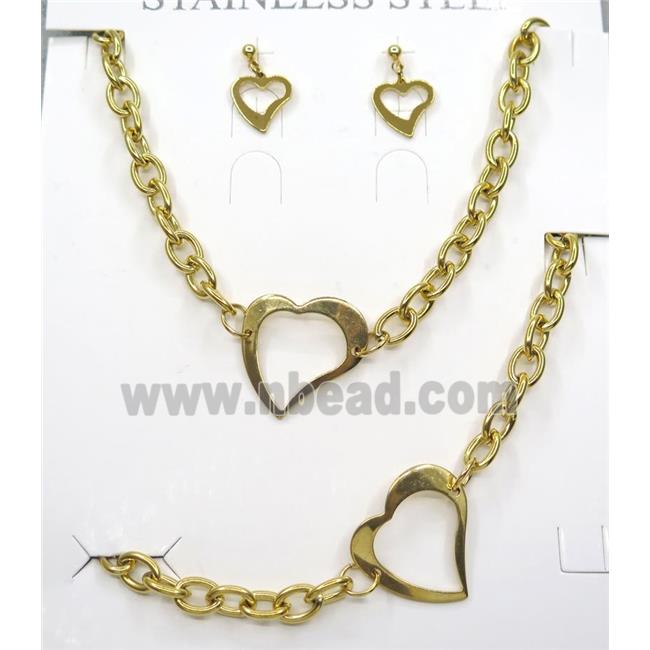 stainless steel necklace and earring studs, gold plated