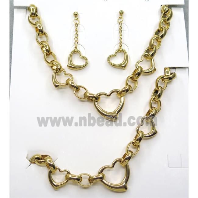 stainless steel necklace and earring studs, gold plated