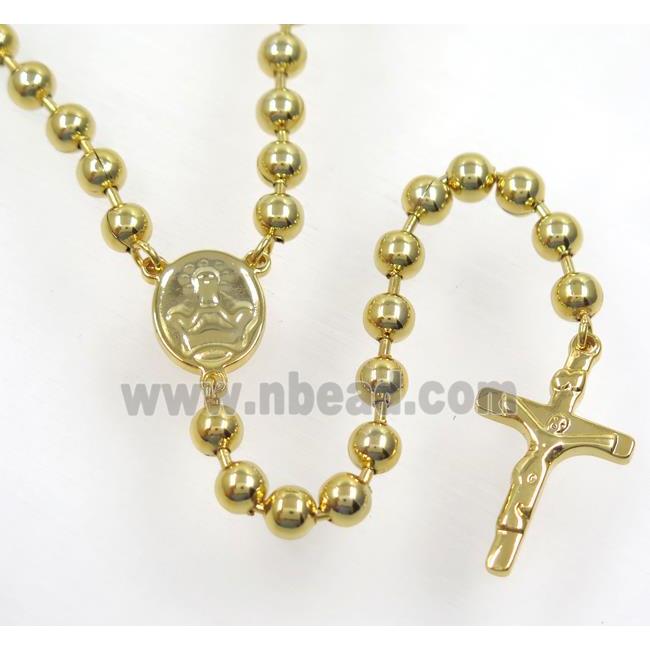 stainless steel necklace with cross, gold plated