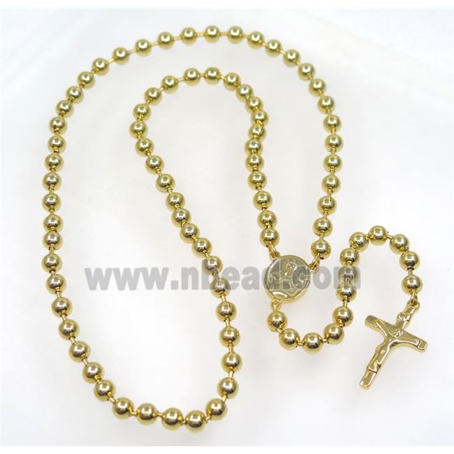stainless steel necklace with cross, gold plated