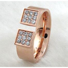 Stainless steel Ring, rose-gold, paved rhinestone