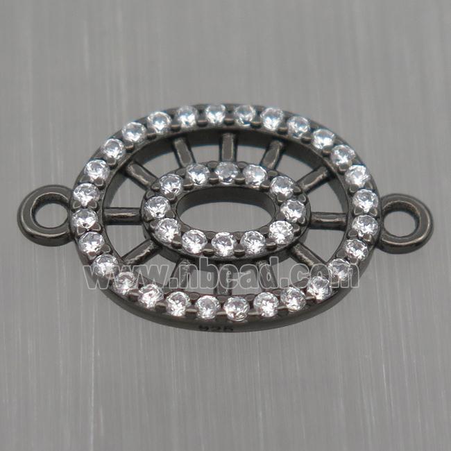 Sterling Silver oval connector paved zircon, black plated