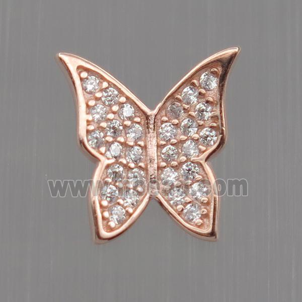 Sterling Silver butterfly beads paved zircon, rose gold