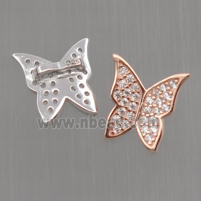 Sterling Silver butterfly beads paved zircon, mixed color