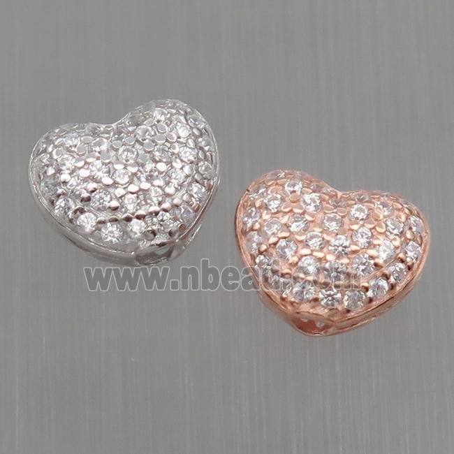 Sterling Silver heart beads paved zircon, mixed color