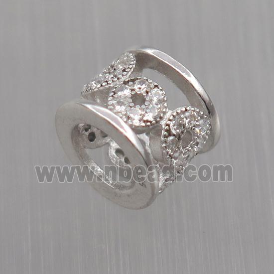 Sterling Silver tube beads paved zircon, platinum plated