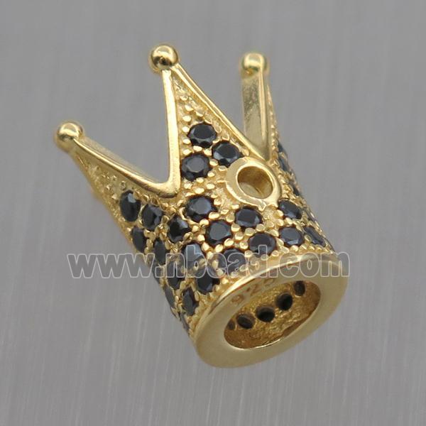 Sterling Silver crown beads paved zircon, gold plated